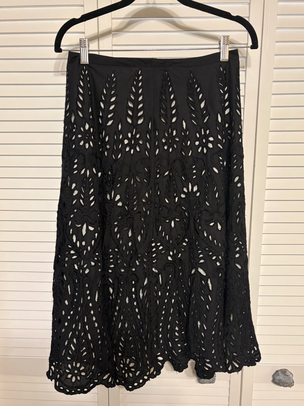 Anthropologie Black Laser-Cut A-Line Midi Skirt